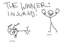 I know it looks like they're both carrying giant hams. Those are supposed to be boxing gloves. 